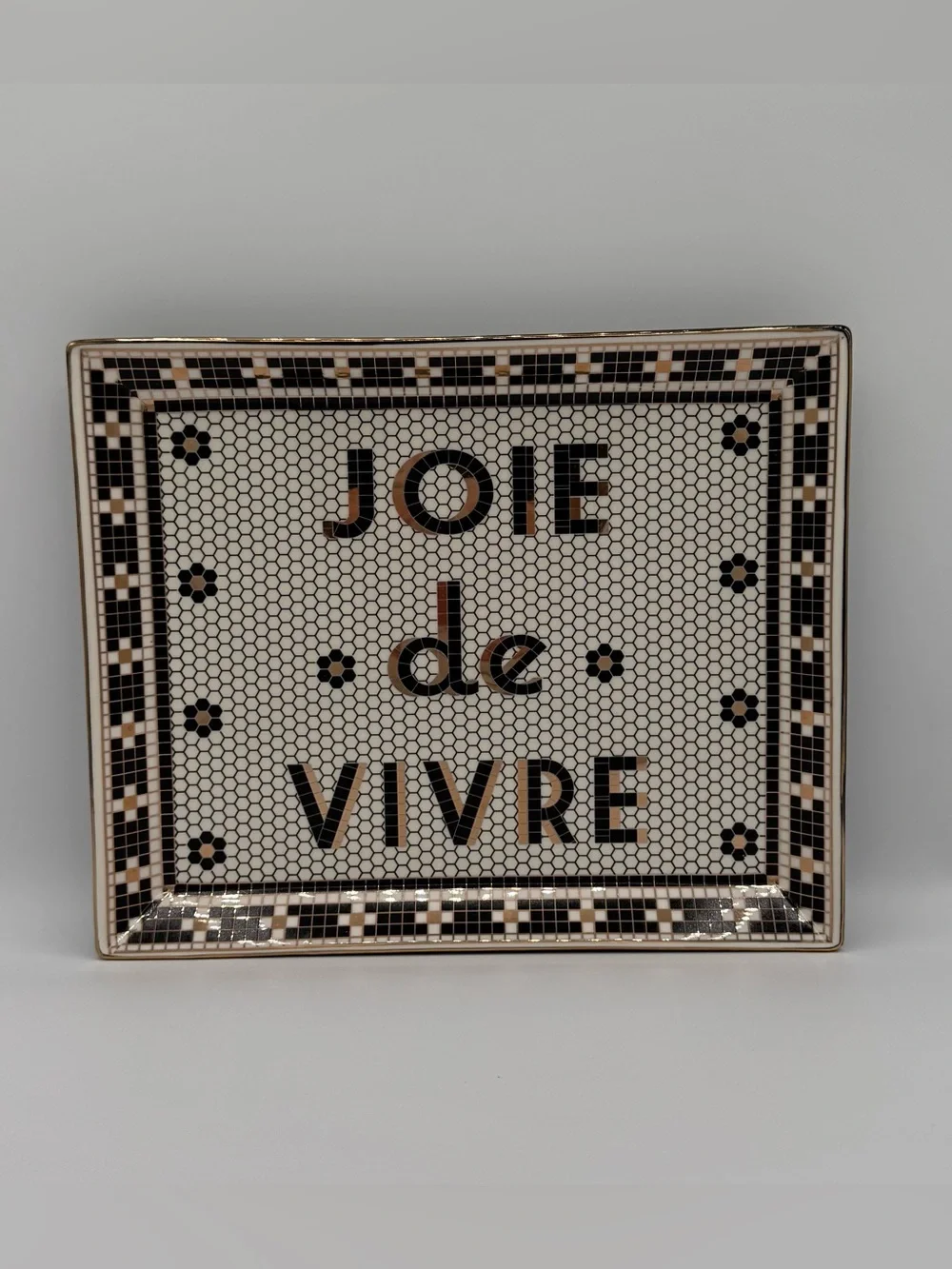 Anthropologie Bistro Tile Stoneware 24k Gold Accent Tray, JOIE de VIVRE